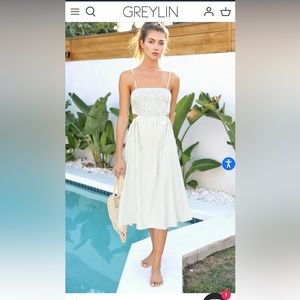 Greylin Kristal Smocked Striped Midi Dress w/ Side Cutout size m